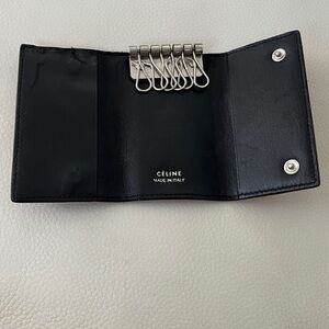 Celine Red Leather Tri-Fold Key & Card Wallet with Silver Logo
